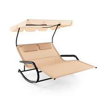 Load image into Gallery viewer, Outdoor 2 Persons Rocking Chaise Lounge with Canopy and Wheels-Beige
