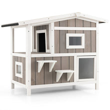 Load image into Gallery viewer, Outdoor 2-Story Wooden Feral Cat House with Escape Door-Gray
