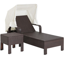 Load image into Gallery viewer, Outdoor Chaise Lounge Chair and Table Set with Folding Canopy and Armrests
