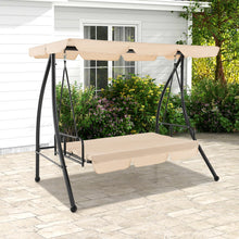 Load image into Gallery viewer, 2-Seat Outdoor Convertible Swing Chair with Flat Bed and Adjustable Canopy-Beige
