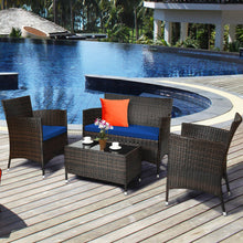 Load image into Gallery viewer, 4 Pieces Rattan Sofa Set with Glass Table and Comfortable Wicker for Outdoor Patio-Navy

