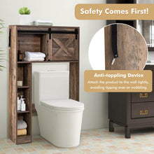 Load image into Gallery viewer, 4-Tier Over The Toilet Storage Cabinet with Sliding Barn Door and Storage Shelves-Brown

