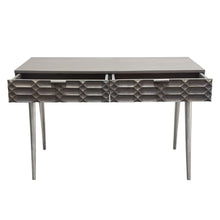 Load image into Gallery viewer, Petra Solid Mango Wood 2-Drawer Writing Desk in Smoke Grey Finish w/ Nickel Legs by Diamond Sofa
