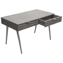 Load image into Gallery viewer, Petra Solid Mango Wood 2-Drawer Writing Desk in Smoke Grey Finish w/ Nickel Legs by Diamond Sofa

