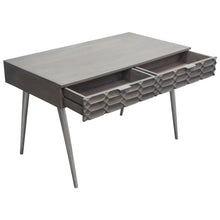 Load image into Gallery viewer, Petra Solid Mango Wood 2-Drawer Writing Desk in Smoke Grey Finish w/ Nickel Legs by Diamond Sofa
