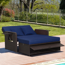 Load image into Gallery viewer, Patio Rattan Daybed with 4-Level Adjustable Backrest and Retractable Side Tray-Navy
