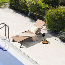 Load image into Gallery viewer, Patio Heavy-Duty Adjustable Chaise Lounge Chair with Canopy Cup holder and Wheels-Brown
