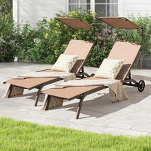 Load image into Gallery viewer, Patio Heavy-Duty Adjustable Chaise Lounge Chair with Canopy Cup holder and Wheels-Brown
