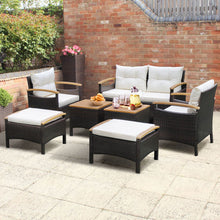Load image into Gallery viewer, 7 Piece Rattan Patio Sofa Set with Acacia Wood Tabletop and Armrests

