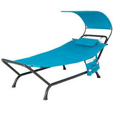 Load image into Gallery viewer, Patio Hanging Chaise Lounge Chair with Canopy Cushion Pillow and Storage Bag-Navy
