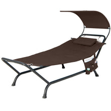 Load image into Gallery viewer, Patio Hanging Chaise Lounge Chair with Canopy Cushion Pillow and Storage Bag-Brown
