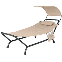 Load image into Gallery viewer, Patio Hanging Chaise Lounge Chair with Canopy Cushion Pillow and Storage Bag-Beige
