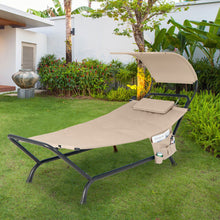 Load image into Gallery viewer, Patio Hanging Chaise Lounge Chair with Canopy Cushion Pillow and Storage Bag-Beige

