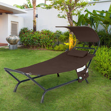 Load image into Gallery viewer, Patio Hanging Chaise Lounge Chair with Canopy Cushion Pillow and Storage Bag-Brown
