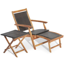 Load image into Gallery viewer, 2 Pieces Patio Rattan Folding Lounge Chair with Acacia Wood Table
