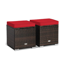 Load image into Gallery viewer, 2 Pieces Patio Ottoman with Removable Cushions-Red
