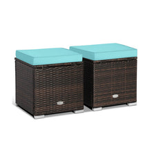 Load image into Gallery viewer, 2 Pieces Patio Ottoman with Removable Cushions-Turquoise
