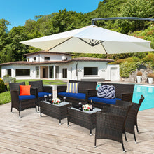 Load image into Gallery viewer, 4 Pieces Rattan Sofa Set with Glass Table and Comfortable Wicker for Outdoor Patio-Navy
