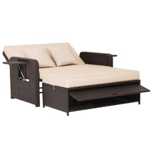 Load image into Gallery viewer, Patio Rattan Daybed with 4-Level Adjustable Backrest and Retractable Side Tray-Brown
