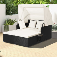 Load image into Gallery viewer, Patio Rattan Daybed with Retractable Canopy and Side Tables-Off White
