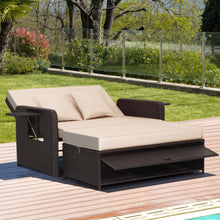 Load image into Gallery viewer, Patio Rattan Daybed with 4-Level Adjustable Backrest and Retractable Side Tray-Brown
