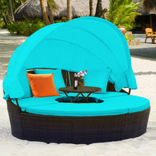 Load image into Gallery viewer, Patio Round Rattan Daybed with Retractable Canopy and Height Adjustable Coffee Table-Turquoise
