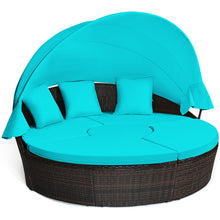 Load image into Gallery viewer, Patio Round Rattan Daybed with Retractable Canopy and Height Adjustable Coffee Table-Turquoise
