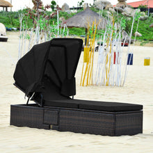 Load image into Gallery viewer, Outdoor Adjustable Cushioned Chaise Lounge Chair with Folding Canopy-Black
