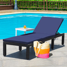 Load image into Gallery viewer, Patio Rattan Cushioned Height Adjustable Lounge Chair-Navy &amp; Off White
