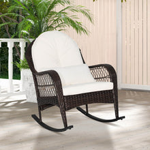 Load image into Gallery viewer, Patio Rattan Rocking Chair with Seat Back Cushions and Waist Pillow-White
