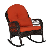 Load image into Gallery viewer, Patio Rattan Rocking Chair with Seat Back Cushions and Waist Pillow-Orange
