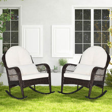 Load image into Gallery viewer, Patio Rattan Rocking Chair with Seat Back Cushions and Waist Pillow-White
