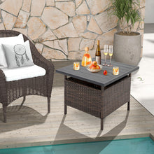 Load image into Gallery viewer, Patio Square Wicker Side Table with Umbrella Hole for Yard Garden Poolside
