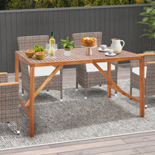 Load image into Gallery viewer, 67 Inch Patio Rectangle Acacia Wood Dining Table with Umbrella Hole
