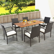 Load image into Gallery viewer, Patio Acacia Wood Dining Table with Umbrella Hole and Metal Legs
