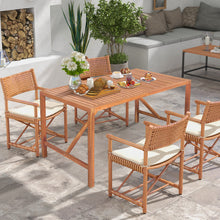 Load image into Gallery viewer, 55 Inch Patio Rectangular Acacia Wood Dining Table with Umbrella Hole
