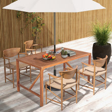 Load image into Gallery viewer, 55 Inch Patio Rectangular Acacia Wood Dining Table with Umbrella Hole

