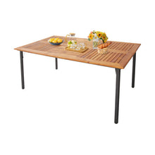 Load image into Gallery viewer, Patio Acacia Wood Dining Table with Umbrella Hole and Metal Legs
