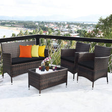 Load image into Gallery viewer, 4 Pieces Rattan Sofa Set with Glass Table and Comfortable Wicker for Outdoor Patio-Black
