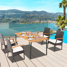 Load image into Gallery viewer, 5 Pieces Patio Wicker Cushioned Dining Set with Wood Armrest and Umbrella Hole
