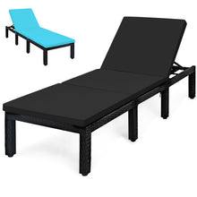 Load image into Gallery viewer, Patio Rattan Height Adjustable Lounge Chair with 2 Set of Cushion Cover-Black &amp; Turquoise

