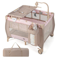 Load image into Gallery viewer, Portable Baby Playard with Changing Table Bassinet and Music Box-Pink
