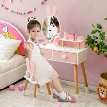 Load image into Gallery viewer, Kids Vanity Table and Chair Set with Drawer Shelf and Rabbit Mirror-Pink
