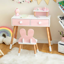Load image into Gallery viewer, Kids Vanity Table and Chair Set with Drawer Shelf and Rabbit Mirror-Pink
