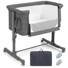 Load image into Gallery viewer, Portable Baby Bedside Bassinet with 5-level Adjustable Heights and Travel Bag-Gray
