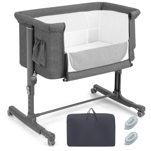 Portable Baby Bedside Bassinet with 5-level Adjustable Heights and Travel Bag-Gray