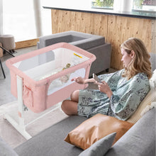 Load image into Gallery viewer, Portable Baby Bedside Bassinet with 5-level Adjustable Heights and Travel Bag-Pink
