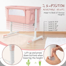 Load image into Gallery viewer, Portable Baby Bedside Bassinet with 5-level Adjustable Heights and Travel Bag-Pink
