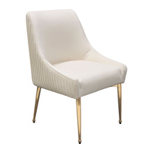 Load image into Gallery viewer, Set of (2) Quinn Dining Chairs w/ Vertical Outside Pleat Detail and Contoured Arm in Cream Velvet w/ Brushed Gold Metal Leg by Diamond Sofa
