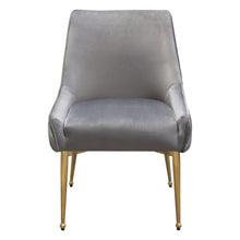 Load image into Gallery viewer, Set of (2) Quinn Dining Chairs w/ Vertical Outside Pleat Detail and Contoured Arm in Grey Velvet w/ Brushed Gold Metal Leg by Diamond Sofa
